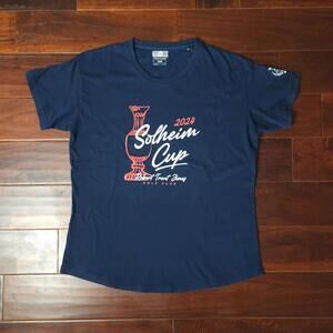 NWT 2024 Solheim Cup Robert Trent Jones Script Trophy Navy Tee Women's Large